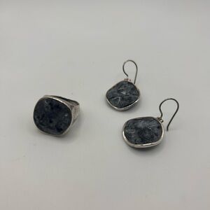 Silpada sterling silver wavy feldspar earrings and matching ring
